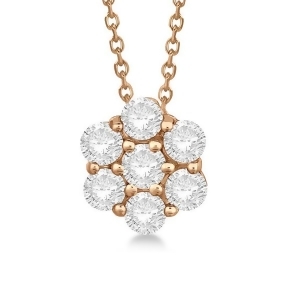 Cluster Diamond Flower Pendant Necklace 14K Rose Gold 0.50ct - All