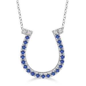 Sapphire and Diamond Horseshoe Pendant Necklace 14k White Gold 0.25ct - All