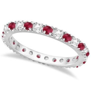 Diamond and Ruby Eternity Ring Stackable Band 14K White Gold 0.51ct - All