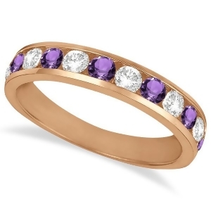 Channel-set Amethyst and Diamond Ring Band 14k Rose Gold 1.20ct - All