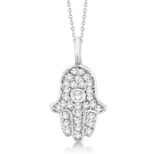 Diamond Hamsa Hand Pendant Necklace 14K White Gold 0.17ct - All