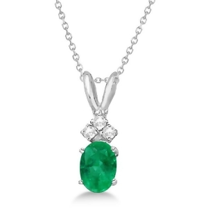 Oval Emerald Pendant with Diamonds 14K White Gold 0.72tw - All