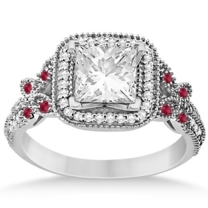 Butterfly Square Halo Ruby Engagement Ring Palladium 0.34ct - All