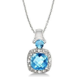 Blue Topaz and Diamond Accented Pendant Necklace 14k White Gold 4.16ct - All