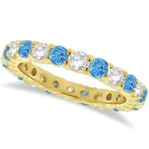 Blue Topaz and Diamond Eternity Ring Band 14k Yellow Gold 1.07ct - All