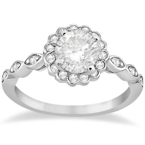 Floral Halo Diamond Marquise Engagement Ring 18k White Gold 0.24ct - All