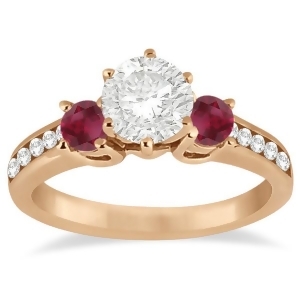 Three-stone Ruby and Diamond Engagement Ring 14k Rose Gold 0.60ct - All