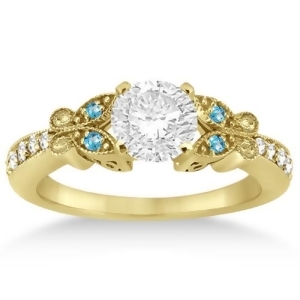 Butterfly Diamond and Blue Topaz Engagement Ring 18k Yellow Gold 0.20ct - All