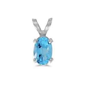 Oval Blue Topaz Solitaire Pendant Necklace 14K White Gold 0.57ct - All