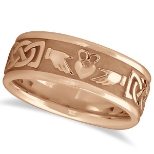 Engravable Irish Celtic Knot Claddagh Wedding Band 14k Rose Gold - All
