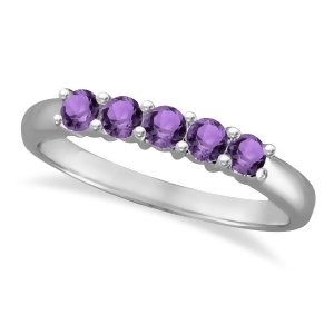 Five Stone Amethyst Ring 14k White Gold 0.79ctw - All