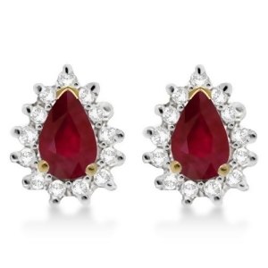 Ruby and Diamond Teardrop Earrings 14k Yellow Gold 1.10ctw - All