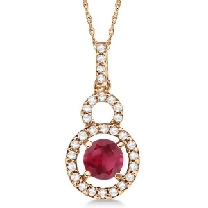 Dangle Drop Diamond and Ruby Pendant 14k Rose Gold 0.63ct - All