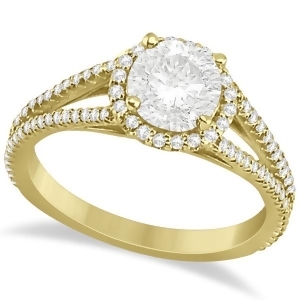 Split Shank Moissanite Engagement Ring Diamond Halo 18K Y. Gold 1.34ct - All