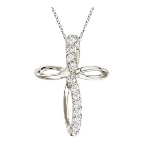 Swirl Diamond Cross Pendant Necklace in 14k White Gold 0.10ct - All