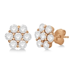 Flower Shaped Diamond Cluster Stud Earrings 14K Rose Gold 2.00ct - All