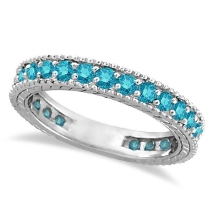Blue Diamond Eternity Ring with Milgrain Edges 14k White Gold 1.00ct - All