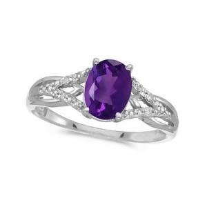 Oval Amethyst and Diamond Cocktail Ring 14K White Gold 1.20 ctw - All
