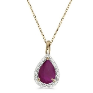 Pear Shaped Ruby Pendant Necklace 14k Yellow Gold 0.75ct - All