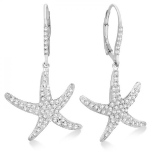 Dangling Starfish Diamond Earrings Pave Set 14k White Gold 1.17ct - All