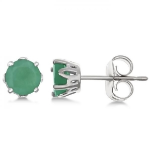 Emerald Stud Earrings Sterling Silver Prong Set 0.96ct - All