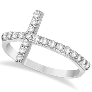 Modern Sideways Diamond Cross Fashion Ring in 14k White Gold 0.42ct - All
