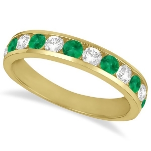 Channel-set Emerald and Diamond Ring Band 14k Yellow Gold 1.20ctw - All