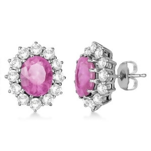 Oval Pink Sapphire and Diamond Accented Earrings 14k White Gold 7.10ctw - All