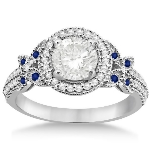 Diamond and Sapphire Butterfly Engagement Ring Palladium 0.35ct - All