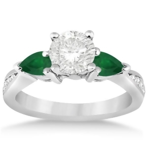 Diamond and Pear Green Emerald Engagement Ring Palladium 0.61ct - All