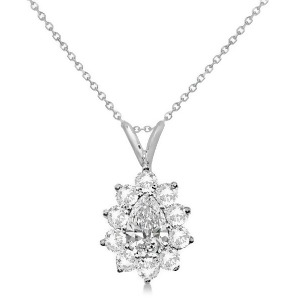 Pear Cut Moissanite Halo Pendant Necklace 14K White Gold 1.50ctw - All