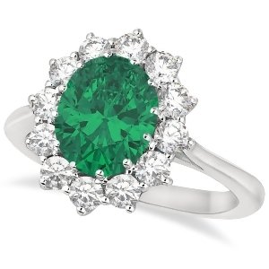 Oval Emerald and Diamond Ring 14k White Gold 3.60ctw - All