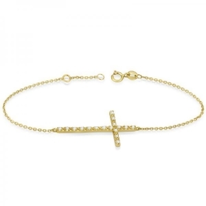Sideways Cross Chain Bracelet and Diamond Accents 14k Yellow Gold 0.20ct - All