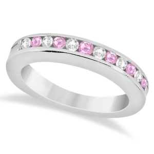 Semi-eternity Pink Sapphire Wedding Band 14K White Gold 0.56ct - All