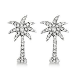 Palm Tree Shaped Diamond Earrings 14k White Gold 0.25ct - All