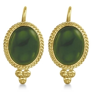 Oval Jade Earrings Bezel Set Lever Backs Antique Style 14k Yellow Gold - All