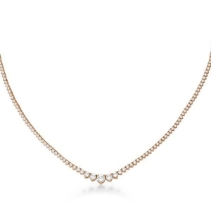 Graduated Eternity Diamond Tennis Necklace 18k Rose Gold 5.25ct - All