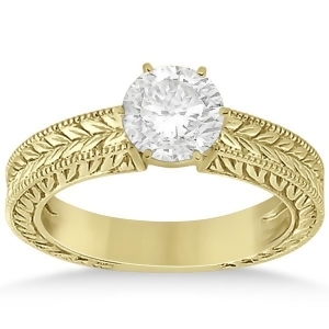 Vintage Carved Filigree Solitaire Engagement Ring in 14k Yellow Gold - All