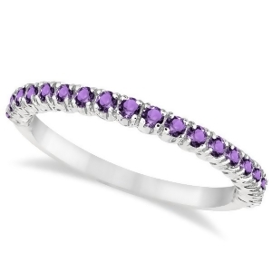 Half-eternity Pave-Set Thin Amethyst Stack Ring 14k White Gold 0.65ct - All