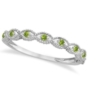 Antique Marquise Shape Peridot Wedding Ring 14k White Gold 0.18ct - All