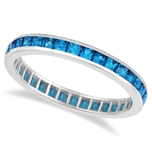 Princess-cut Blue Topaz Eternity Ring Band 14k White Gold 1.36ct - All
