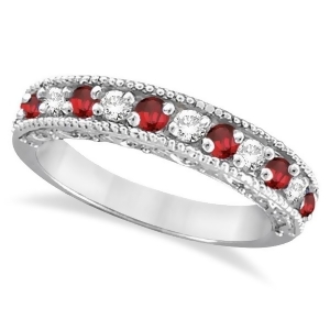 Diamond and Ruby Ring Anniversary Band 14k White Gold 0.59ct - All