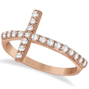 Modern Sideways Diamond Cross Fashion Ring in 14k Rose Gold 0.42ct - All