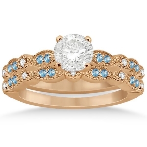 Marquise and Dot Blue Topaz and Diamond Bridal Set 14k Rose Gold 0.49ct - All