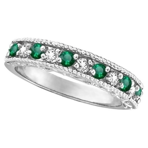 Designer Diamond and Emerald Ring Band in 14k White Gold 0.59 ctw - All
