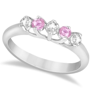 Five Stone Diamond and Pink Sapphire Wedding Band 14kt White Gold 0.60ct - All