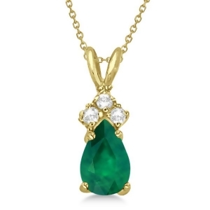 Pear Emerald and Diamond Solitaire Pendant 14k Yellow Gold 0.75ct - All