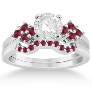 Ruby Floral Engagement Ring and Wedding Band 18k White Gold 0.50ct - All