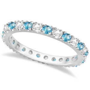 Diamond and Blue Topaz Eternity Ring Stack Band 14K White Gold 0.64ct - All