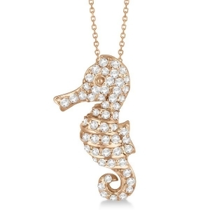 Pave Diamond Seahorse Pendant Necklace 14K Rose Gold 0.64ct - All